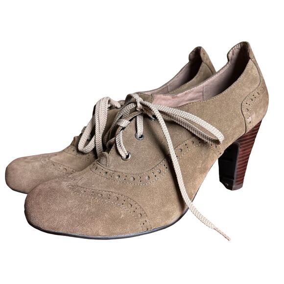Chocolat Blu Oxfords Womens 10 Denise Tan Suede Leather Lace-Up Heeled Shoes - Picture 1 of 8